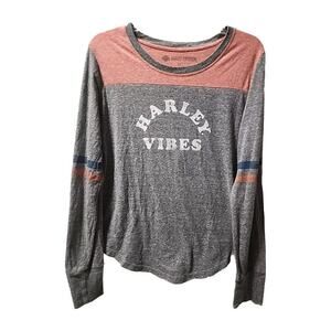 Harley Davidson Women's Long Sleeve Varsity Shirt Large Grey/Orange/Blue Large